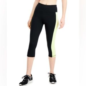 Ideology Black/Yellow Colorblocked Mid Rise Cropped Leggings - Women siz…
